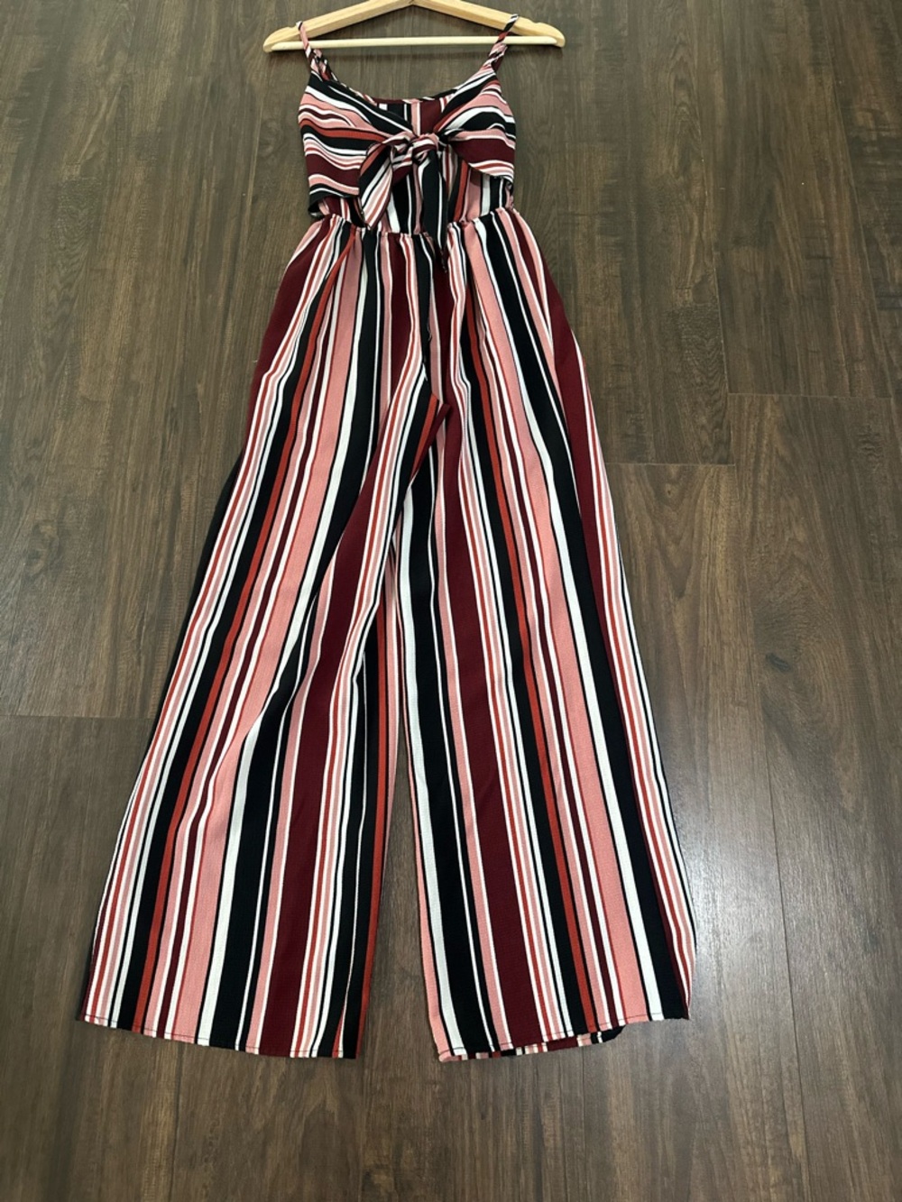 Rue21 Striped Tie-Front Wide Leg Jumpsuit - Burgundy, Pink, Black, White